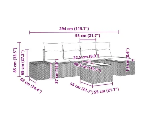 Aia Diivanikomplekt Padjaga 5 Pcs Beež Ja Heledhall Polürotang