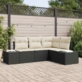 Sodo Sofų Rinkinys Su Pagalve 4 Pcs Juoda Ir Kreminė