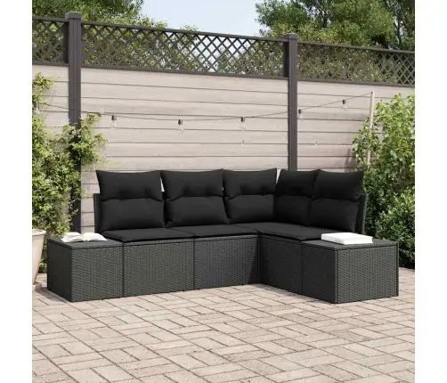 Sodo Sofų Rinkinys Su Saugykla 4 Pcs Juoda Poliratanas