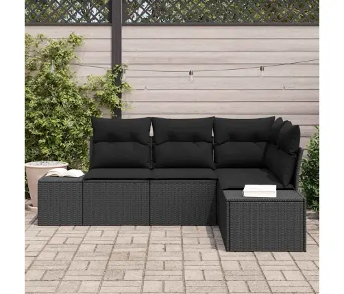 Sodo Sofų Rinkinys Su Saugykla 4 Pcs Juoda Poliratanas