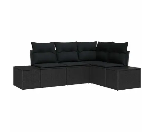 Sodo Sofų Rinkinys Su Saugykla 4 Pcs Juoda Poliratanas