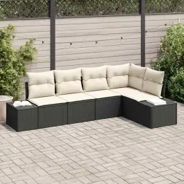 Dārza Dīvānu Komplekts Ar Spilvenu 5 Pcs Melns Un Krēmkrāsa Vidaxl