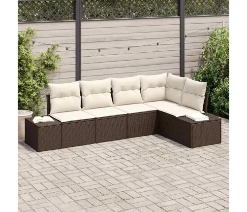 5 Gab. Dārza Dīvānu Komplekts Ar Spilveniem Brūnā Poli Ratanā Vidaxl