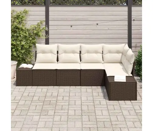 5 Gab. Dārza Dīvānu Komplekts Ar Spilveniem Brūnā Poli Ratanā Vidaxl