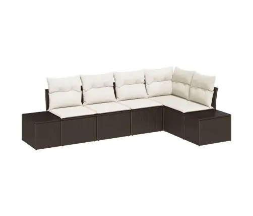 5 Gab. Dārza Dīvānu Komplekts Ar Spilveniem Brūnā Poli Ratanā Vidaxl