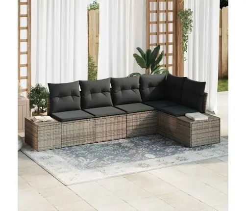 5 Daļu Dārza Dīvānu Komplekts Ar Spilveniem Pelēks Polietilēna Rotangpalma Vidaxl