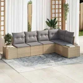 Dārza Dīvānu Komplekts Ar Spilvenu 5 Pcs Bēša Un Gaiši Pelēka Vidaxl