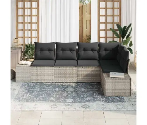 Sodo Sofų Rinkinys Su Saugykla 5 Pcs Šviesiai Pilka Poliratanas