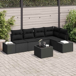 Dārza Dīvānu Komplekts Ar Spilvenu Ar Uzglabāšanu 6 Pcs Melna Vidaxl