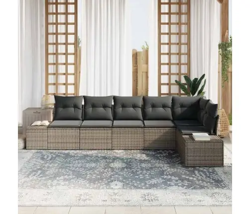 Sodo Sofų Rinkinys Su Saugykla 6 Pcs Pilka Poliratanas