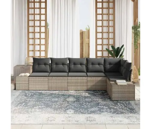 6 Gabalu Dārzā Dīvānu Komplekts Ar Spilveniem Gaiši Pelēks Polietilēna Rotangpalma Vidaxl