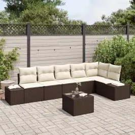 Sodo Sofų Rinkinys Su Pagalve 7 Pcs Ruda Ir Grietinėlė