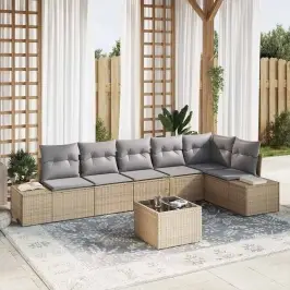 Dārza Dīvānu Komplekts Ar Spilvenu 7 Pcs Bēša Un Gaiši Pelēka Vidaxl