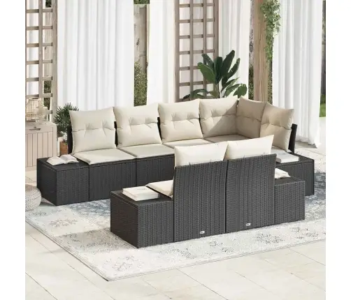 7 Daļu Dārza Dīvānu Komplekts Ar Spilveniem Melnā Polietilēna Rotangpalmas Vidaxl