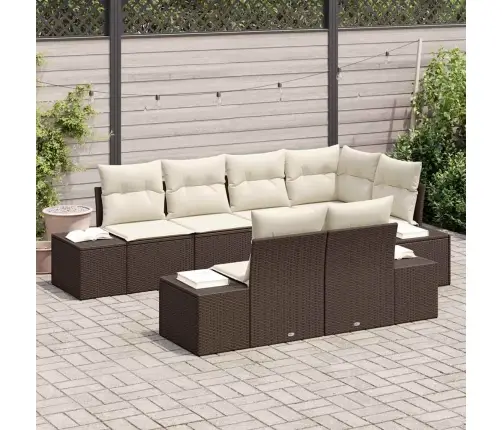 7 Daļīgas Dārza Dīvānu Komplekts Ar Spilveniem Brūns Poli Rotangpalma Vidaxl