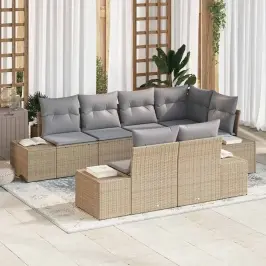 Dārza Dīvānu Komplekts Ar Spilvenu 7 Pcs Bēša Un Gaiši Pelēka Vidaxl