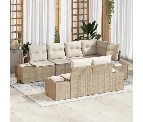 7 Daļu Dārza Dīvānu Komplekts Ar Spilveniem Bēšs Poli Rotangpalmas Vidaxl