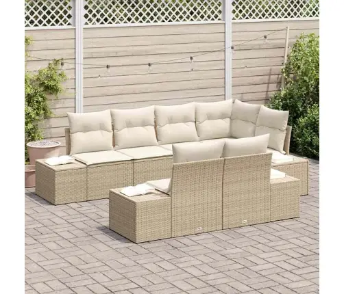 7 Daļu Dārza Dīvānu Komplekts Ar Spilveniem Bēšs Poli Rotangpalmas Vidaxl