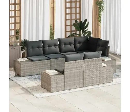 Sodo Sofų Rinkinys Su Pagalve Su Saugykla 7 Pcs Šviesiai Pilka