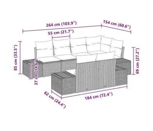 Sodo Sofų Rinkinys Su Pagalve Su Saugykla 7 Pcs Juoda