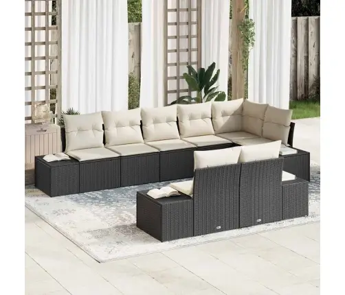 8 Daļu Dārza Dīvānu Komplekts Ar Spilveniem Melnā Polietilēna Rotangpalmas Vidaxl