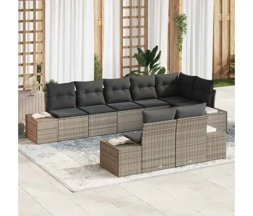 Sodo Sofų Rinkinys Su Saugykla 8 Pcs Pilka Poli Ratanas