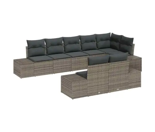Sodo Sofų Rinkinys Su Saugykla 8 Pcs Pilka Poli Ratanas