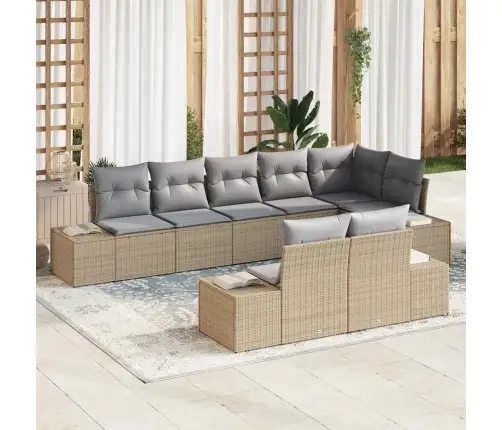 Sodo Sofų Rinkinys 8 Pcs Bežinė Ir Šviesiai Pilka Poli Ratanas