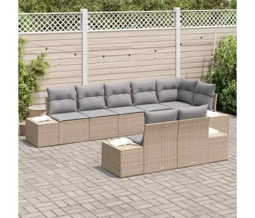 Sodo Sofų Rinkinys 8 Pcs Bežinė Ir Šviesiai Pilka Poli Ratanas
