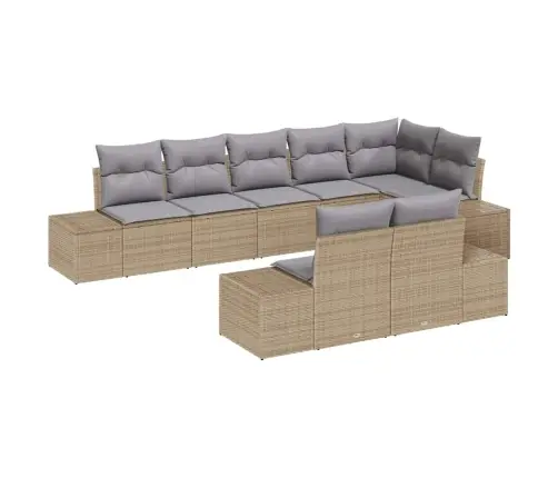 Sodo Sofų Rinkinys 8 Pcs Bežinė Ir Šviesiai Pilka Poli Ratanas