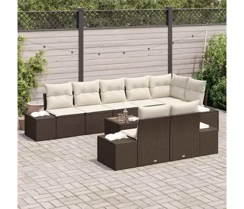 Sodo Sofų Rinkinys Su Saugykla Ruda Ir Grietinėlė Poli Ratanas