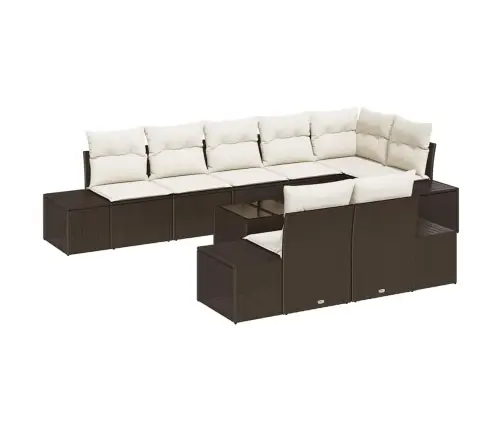 Sodo Sofų Rinkinys Su Saugykla Ruda Ir Grietinėlė Poli Ratanas