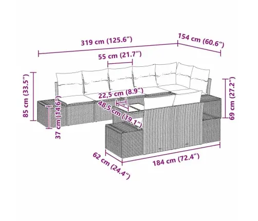 Dārza Dīvānu Komplekts 9 Pcs Pelēka 319 X 154 X 85 Cm Vidaxl