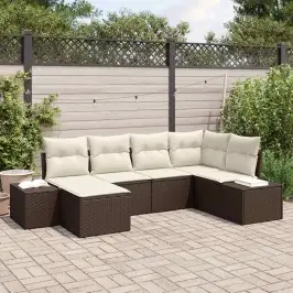 Dārza Dīvānu Komplekts Ar Spilvenu 6 Pcs Brūna Un Krēmkrāsas Vidaxl