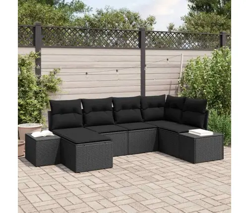 Sodo Sofų Rinkinys 6 Pcs Juoda 264 X 154 X 85 Cm Poli Ratanas