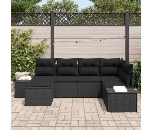 Sodo Sofų Rinkinys 6 Pcs Juoda 264 X 154 X 85 Cm Poli Ratanas