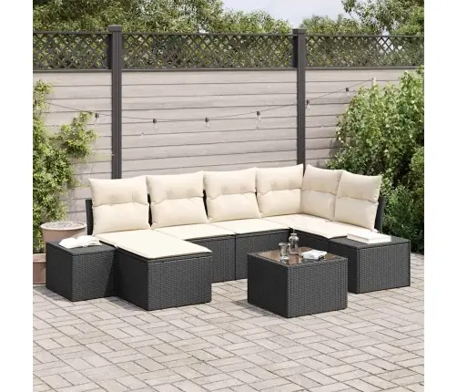 Sodo Sofų Rinkinys 6 Pcs Juoda Ir Kreminė Poliratanas