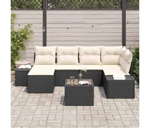 Sodo Sofų Rinkinys 6 Pcs Juoda Ir Kreminė Poliratanas