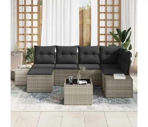 Sodo Sofų Rinkinys Su Pagalve 6 Pcs Šviesiai Pilka Poliratanas