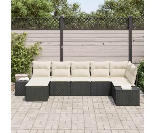 Sodo Sofų Rinkinys Su Pagalve 7 Pcs Juoda Poliratanas