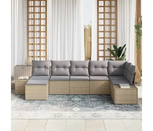 Dārza Dīvānu Komplekts Ar Spilvenu 7 Pcs Bēša Poliratāns Vidaxl