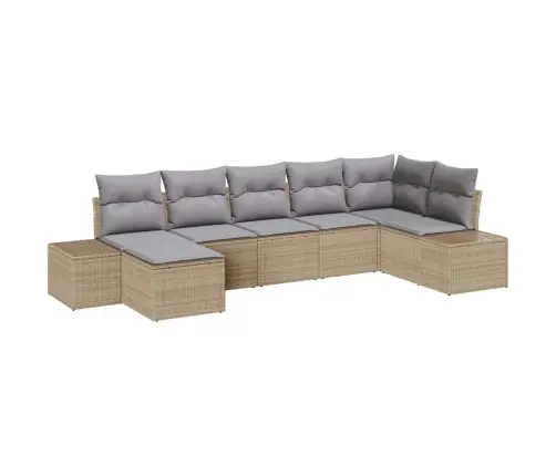 Dārza Dīvānu Komplekts Ar Spilvenu 7 Pcs Bēša Poliratāns Vidaxl