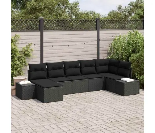 Dārza Dīvānu Komplekts Ar Spilvenu 7 Pcs Melna Poliratāns Vidaxl