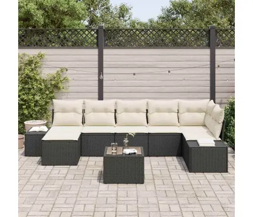 Sodo Sofų Rinkinys Su Pagalve 7 Pcs Juoda Poliratanas