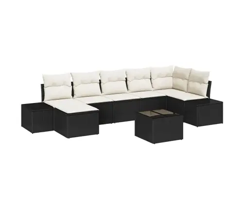 Sodo Sofų Rinkinys Su Pagalve 7 Pcs Juoda Poliratanas