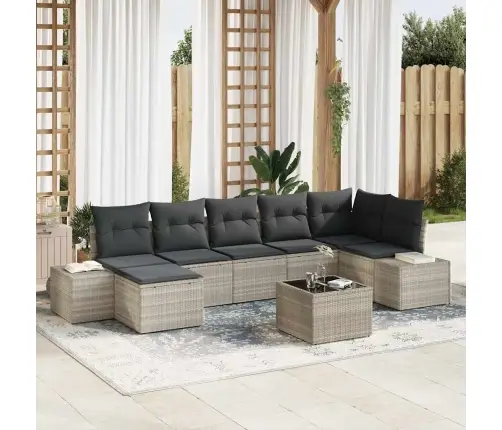 Sodo Sofų Rinkinys Su Pagalve 8 Pcs Šviesiai Pilka Poli Ratanas Sodo Sofų Rinkinys Su Pagalve 8 Pcs Šviesiai Pilka Poli Ratanas