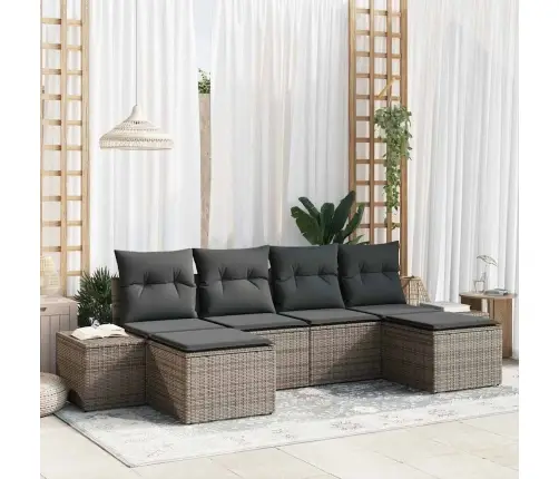 6 Daļu Dārza Dīvānu Komplekts Ar Spilveniem Pelēks Polietilēna Rotangpalma Vidaxl