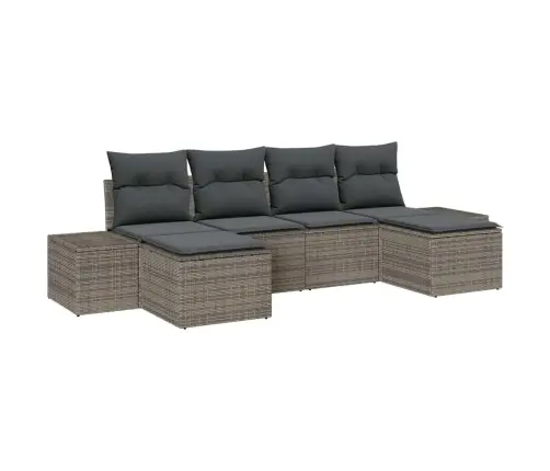 6 Daļu Dārza Dīvānu Komplekts Ar Spilveniem Pelēks Polietilēna Rotangpalma Vidaxl