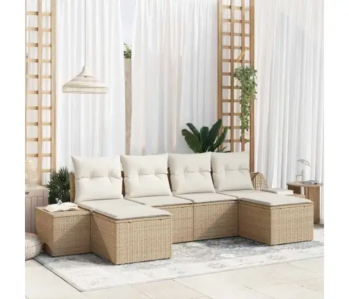 6 Daļu Dārza Dīvānu Komplekts Ar Bēšiem Spilveniem, Polirāfija Vidaxl