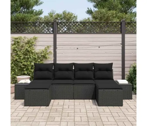 Sodo Sofų Rinkinys Su Pagalve 4 Pcs Juoda Poliratanas